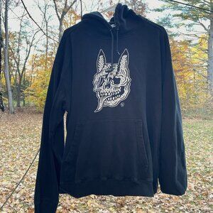 Sketchy Tank Black Hoodie with Skull and Lightning Bolt Graphic